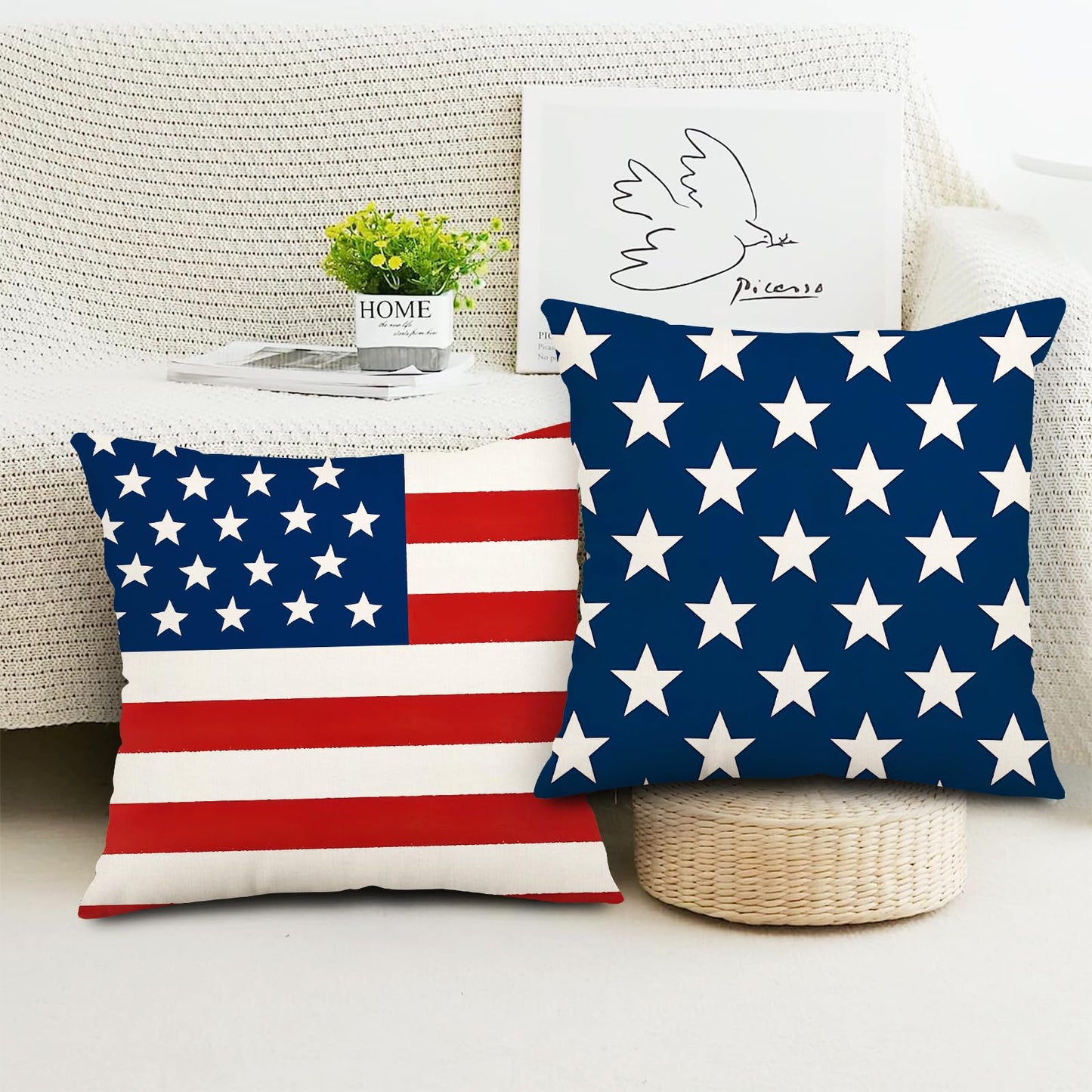 MAZSHTTD 4th of July Decorative Pillows 18 x 18 Patriotic Star Throw Pillow Covers Independence American Flag Pillow Memorial Day Decor Patio Pillows Outdoor Case Porch Pillows Case