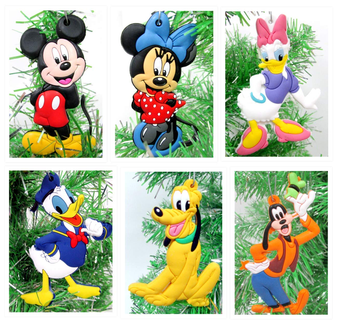 Mickey Mouse 6 Piece Ornament Set Featuring Mickey Mouse, Minnie Mouse, Donald Duck, Daisy Duck, Goofy and Pluto - Unique Shatterproof Plastic Design - Great for Kids