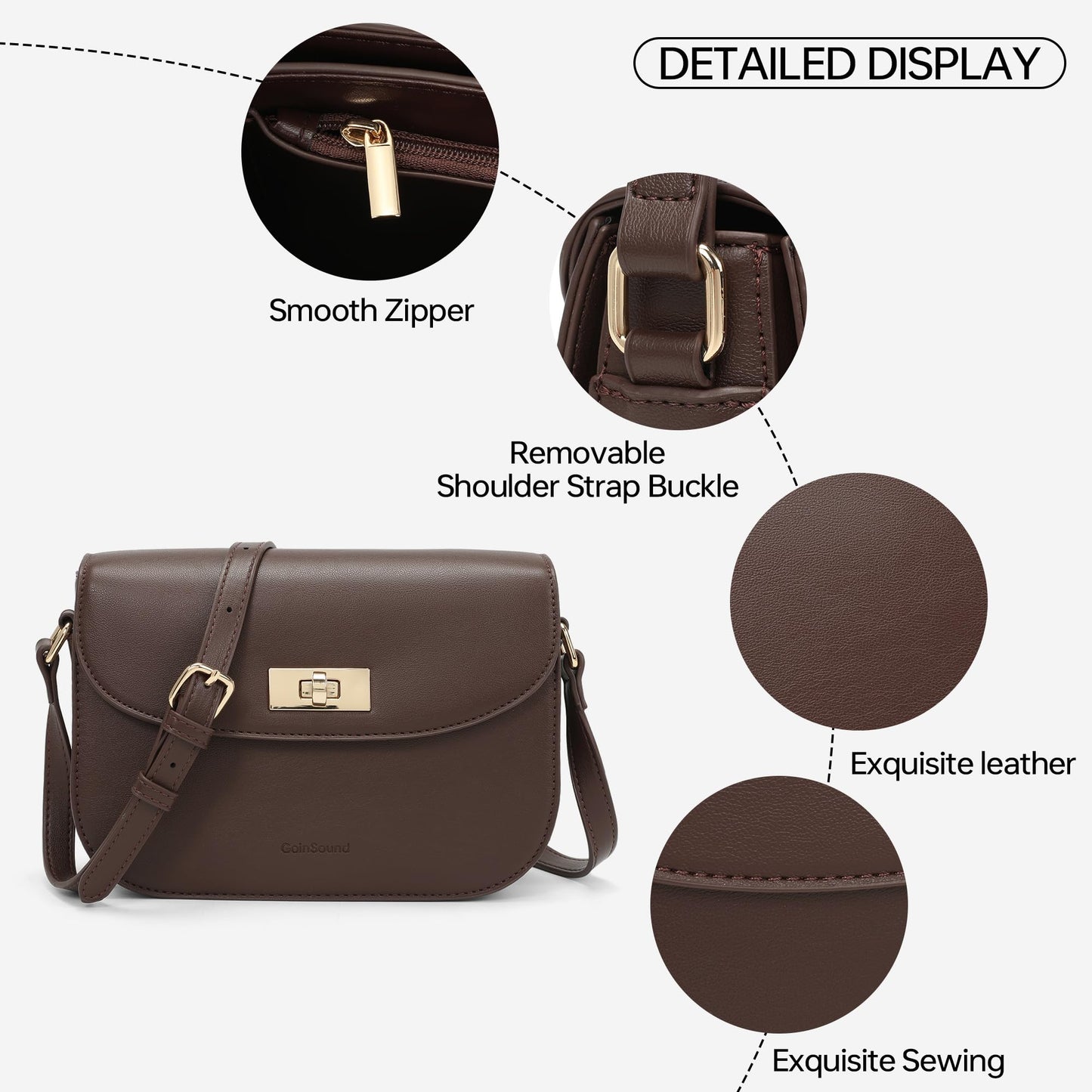 Goinsound Small Shoulder Bag for Women Vegan Leather Crossbody Bag Trendy Clutch Purse With Long Adjustable Strap, Coffee