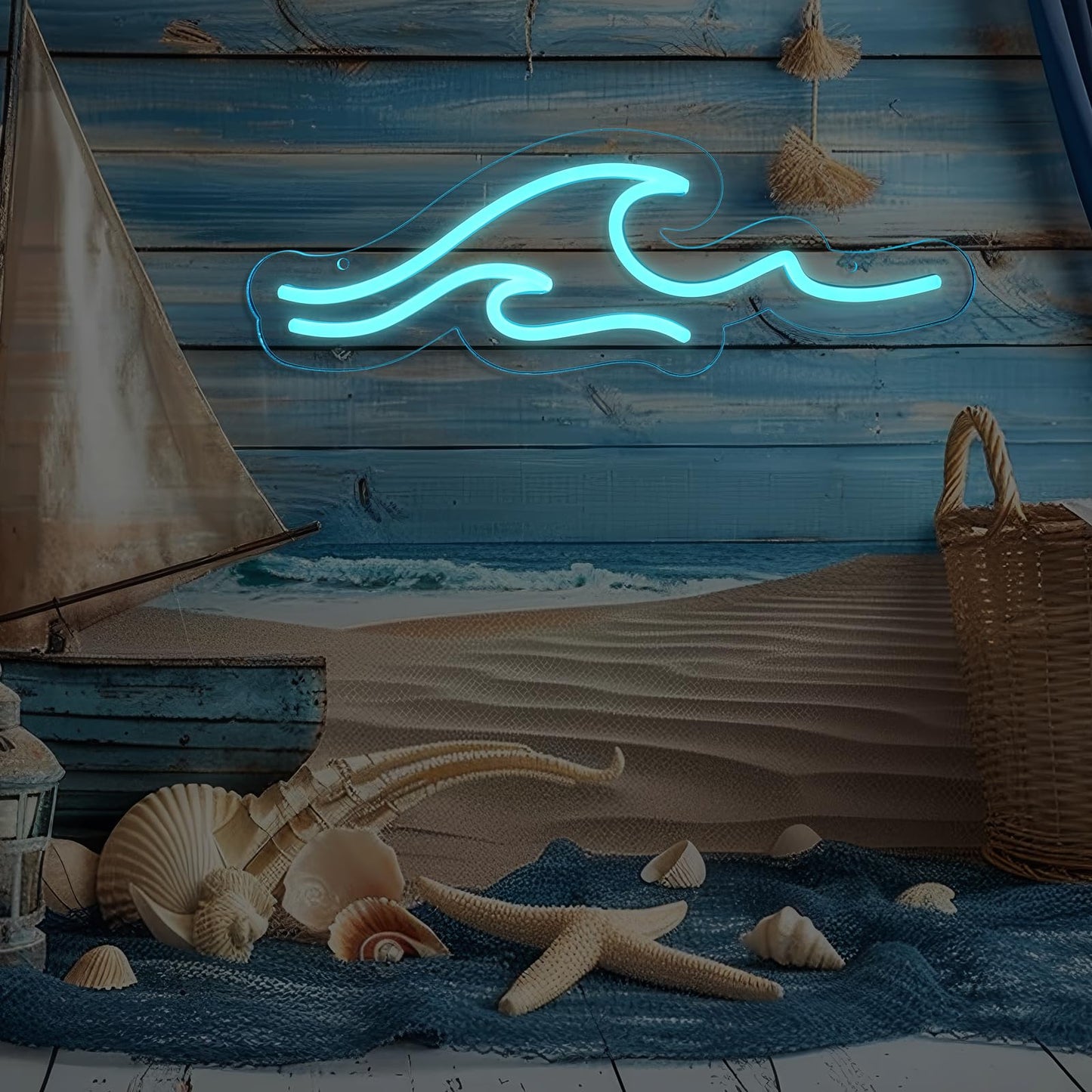 MissAudrey Wave Neon Signs with Cycle Timer, 15 * 5.1" Dimmer Ice Blue Wave Led Neon Light Sign For Kids Wall Decor USB Powered For Living Room Bar Bedroom Decorations Christmas Gift