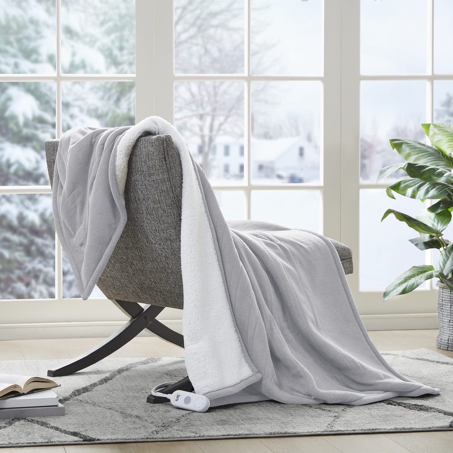 Serta Heated Blanket - Reversible Fleece to Sherpa Electric Blanket, Fast Heating, Auto Shut Off Timer, Multi Heat Setting, ETL Certified, Machine Washable, Grey Full 84"x 77"