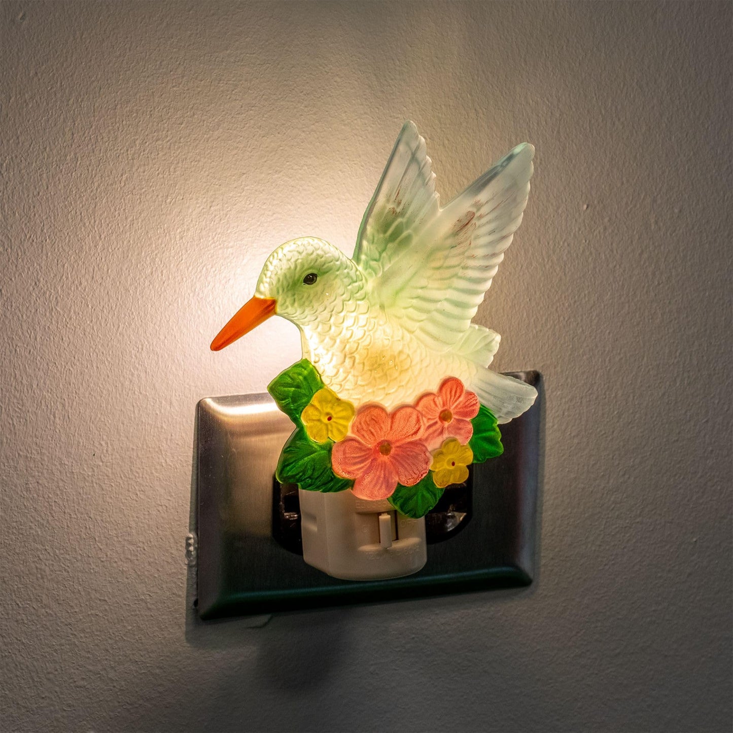 Novelty Lights LED Lamp Hummingbird with Flowers Spring Easter Decoration Night Light with Swivel Plug
