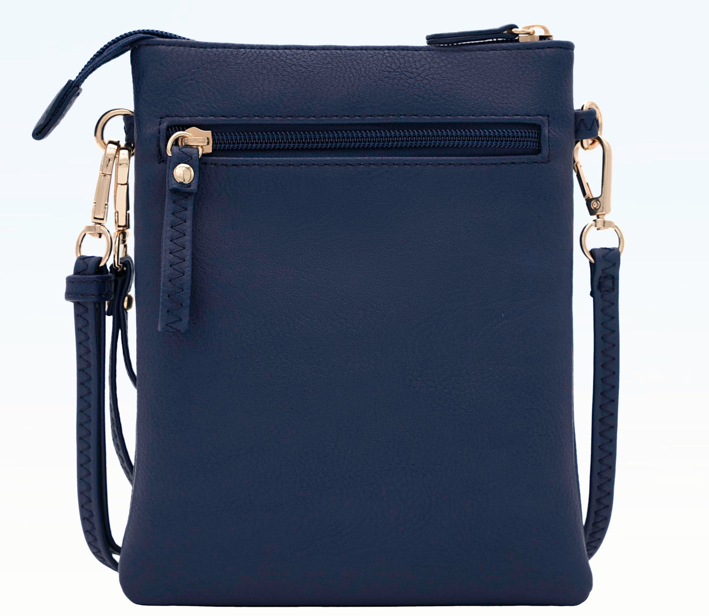 Solene Women's Faux Leather Organizer Multi Zipper Pockets Handbag With Detachable Wristlet Crossbody Bag-WU002(Navy)