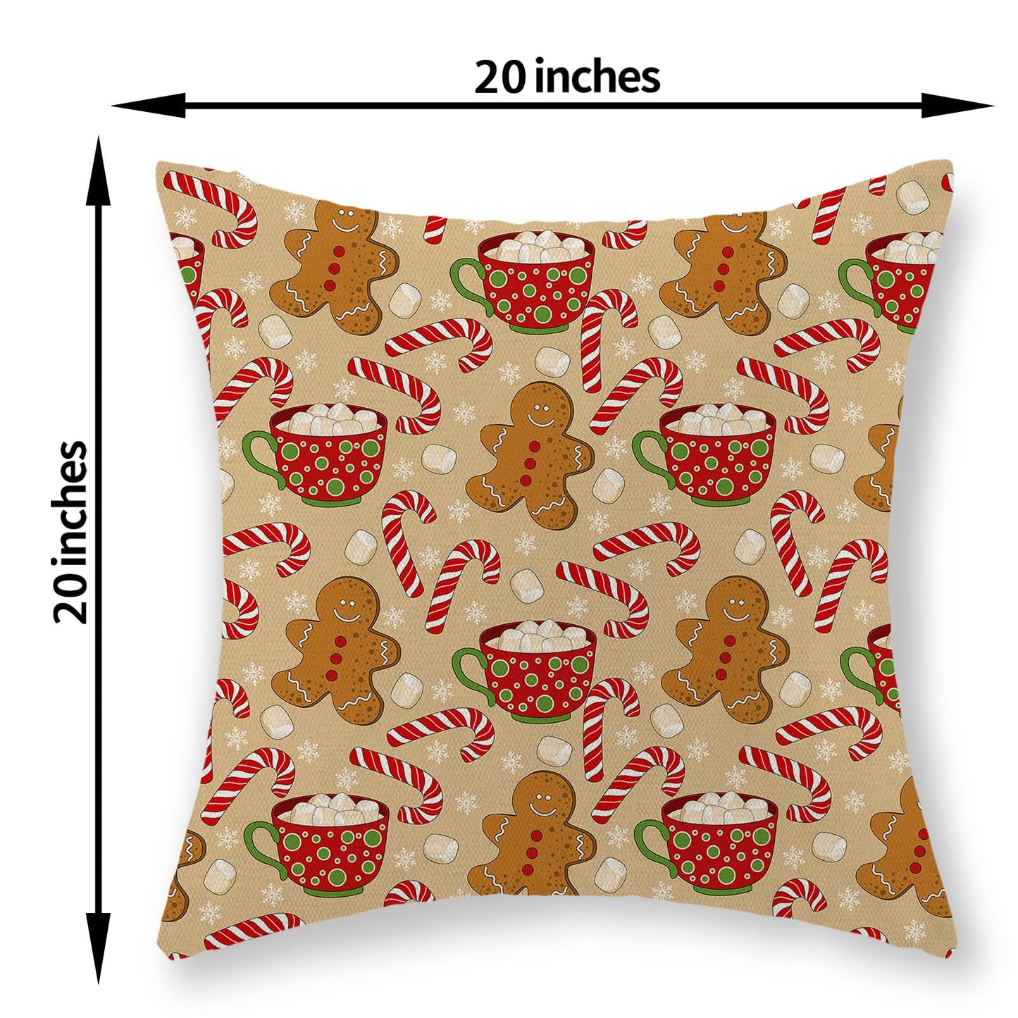 JEFERSO Christmas Pillow Covers 20x20 Set of 2 Gingerbread Man Candy Cane Snowflake Throw Pillows Outdoor Christmas Decorations Pillowcase Winter Farmhouse Holiday Decor Cushion Covers for Couch Home
