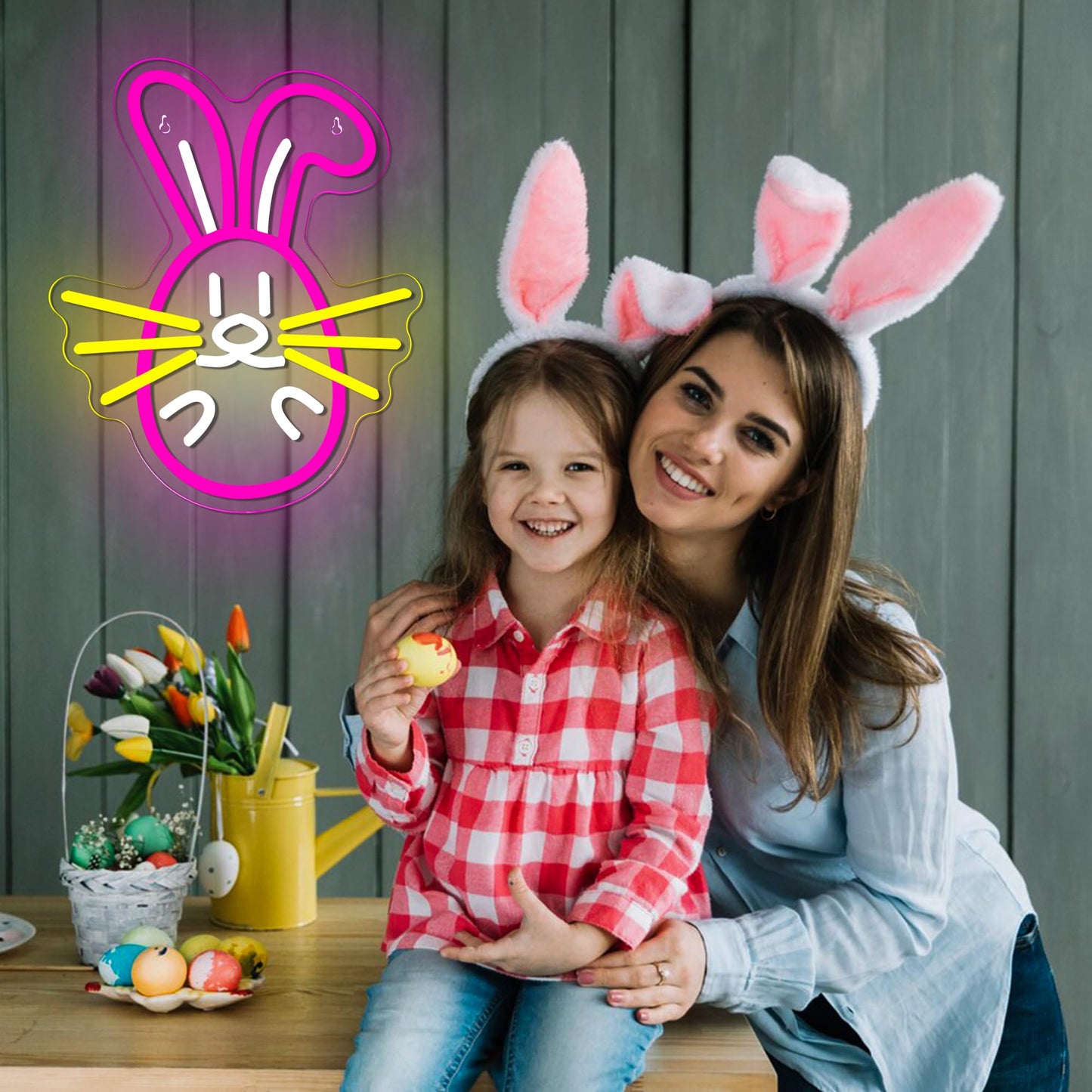 Easter Bunny Neon Sign, LED Dimmable Pink Easter Rabbit Bunny Neon Light for Wall Decor Neon Light Sign for Bedroom Bar Party Home Decor Kid Gift(11 * 13.3in)