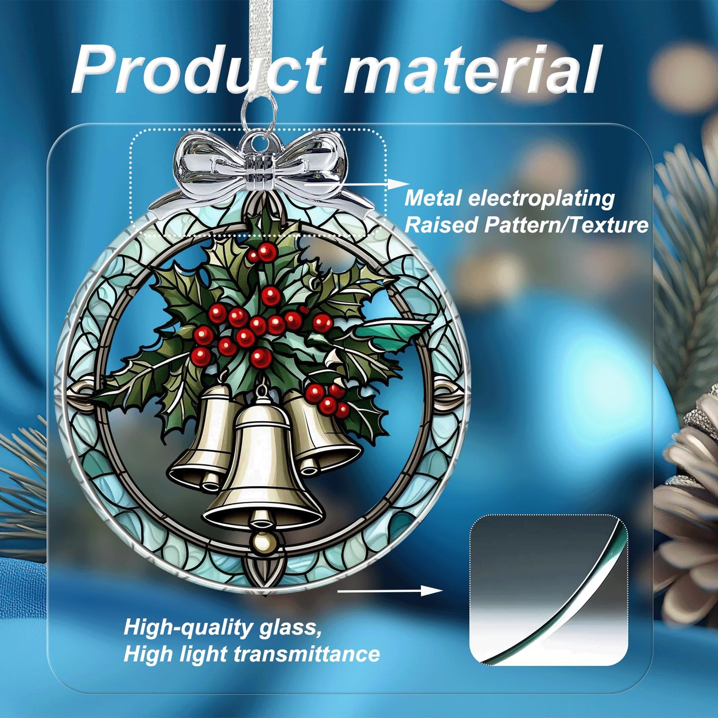 Christmas Bell Crystal Glass Hanging Ornament for Christmas Tree Decor, Christmas Ornaments Xmas Decorations, Holiday Keepsake Present Exchange Ideas