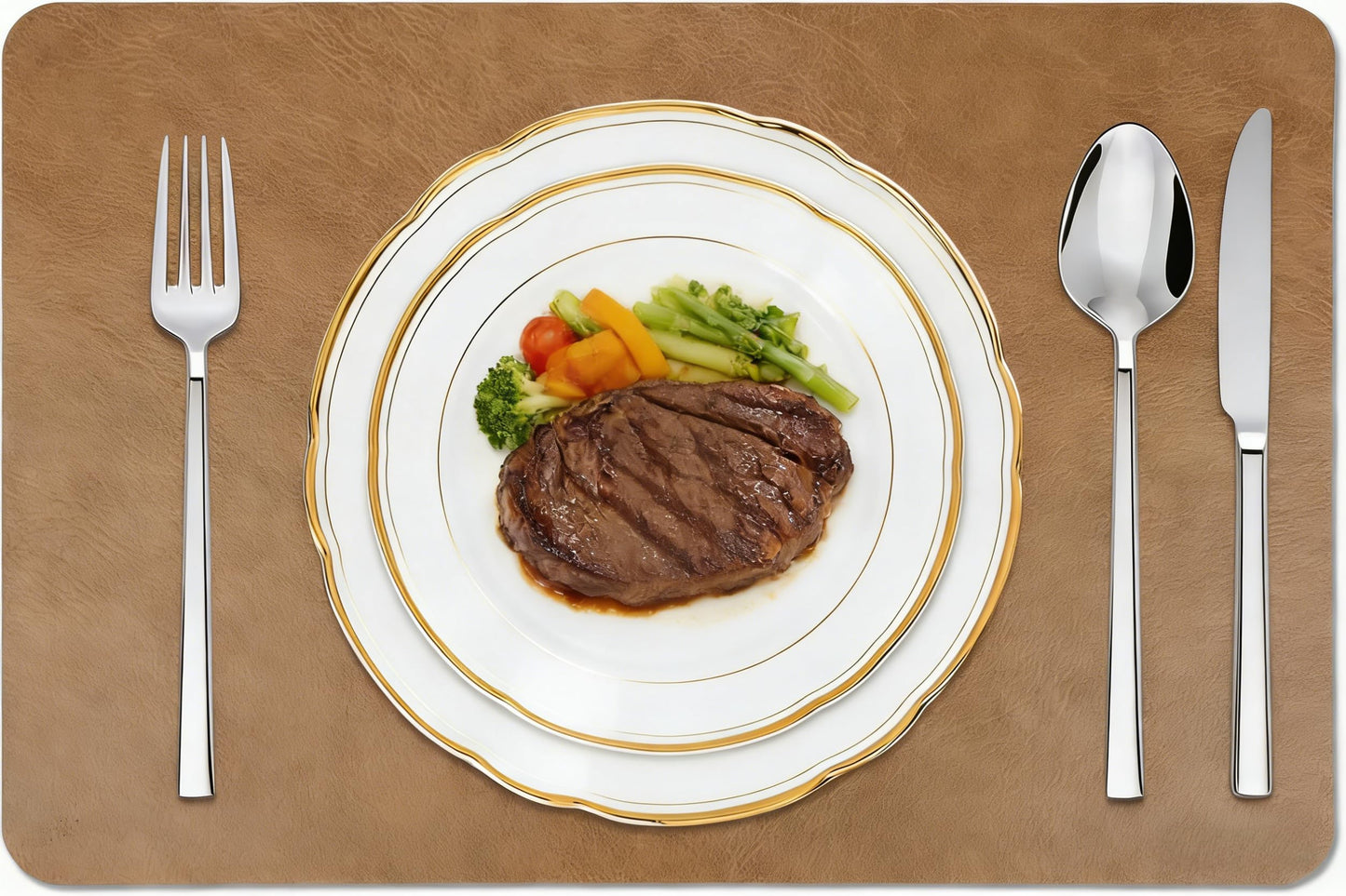 Faux Leather Placemats Set of 6, 18×12 Inch Waterproof Wipeable PU Place Mats Heat Resistant Anti Slip Dining Table Place Mats for Kitchen Dining Indoor & Outdoor Use (Light Brown)