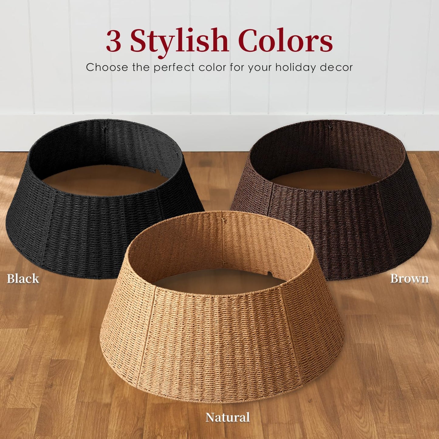 36in Extra Large Christmas Tree Collar - Wicker Woven Tree Collars for Artificial Trees - Large Rattan Rustic Farmhouse Basket for Tree Base Cover with Cord Cut-Out for 7.5ft 9ft 12ft Tree(Natural)