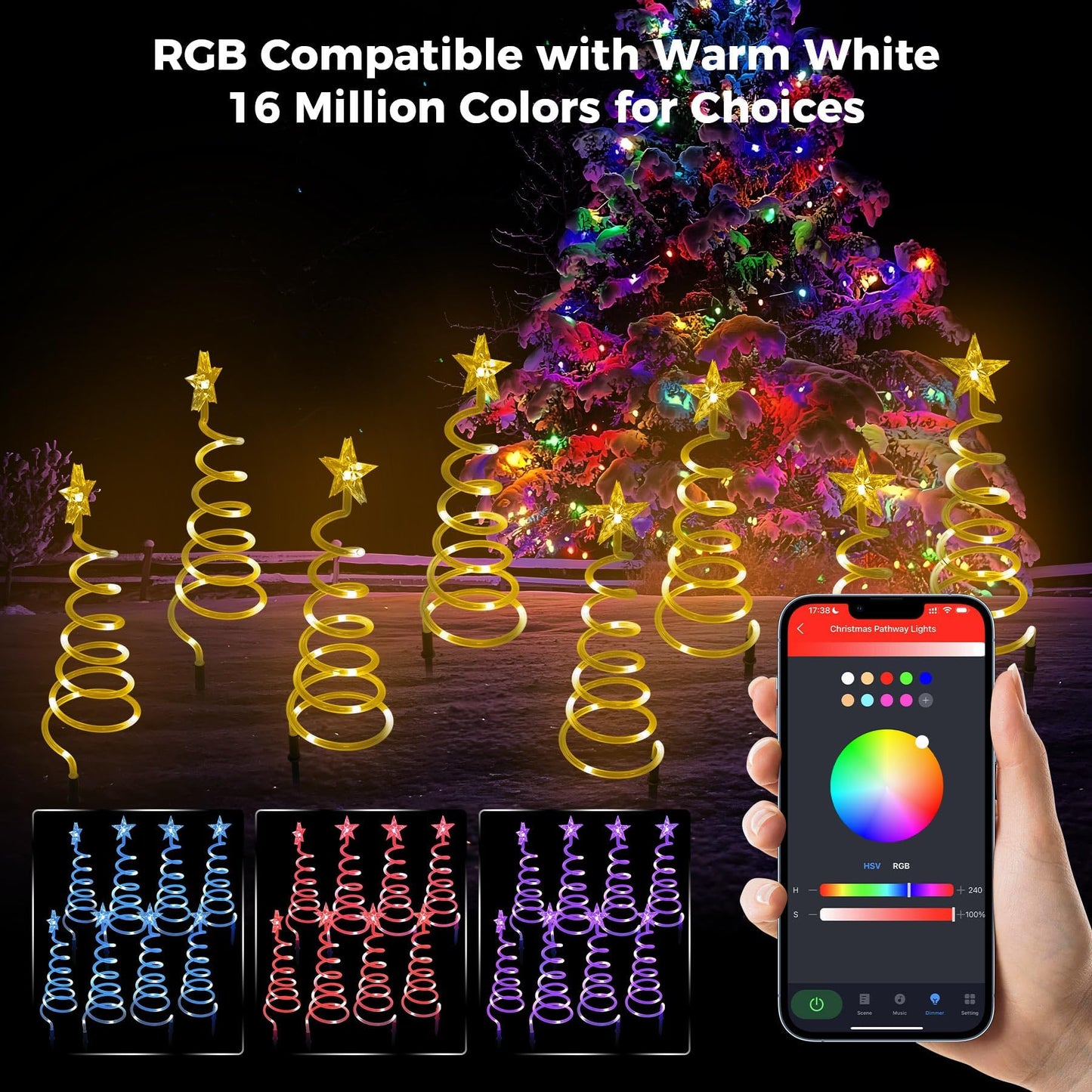 8 Pack Christmas Pathway Lights Outdoor, Spiral Christmas Tree Path Lights, Christmas Yard Decorations Outdoor, Spiral Lighted Christmas Tree for Yard-APP Control Music Schedule Waterproof 1.5FT*8