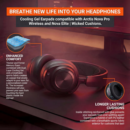 WC Freeze Nova Pro Wireless - Cooling Gel Earpads for Arctis Nova Pro Wireless & Nova Elite (Doesn’t Fit Other Models), by Wicked Cushions, Extra Thick & Comfortable | Black