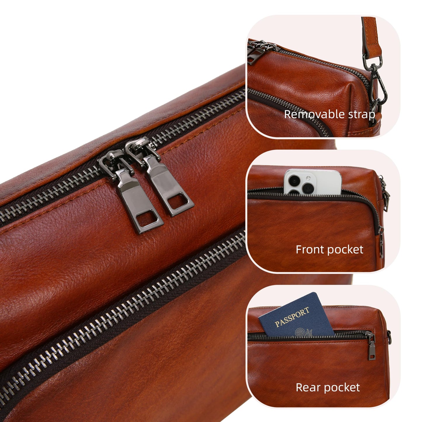 Iswee Genuine Leather Purses and Handbags for Women Crossbody Bags Small Fall Purse Travel Satchel Shoulder Handbag with Guitar Strap Pocketbooks Everyday Bag (Brown)