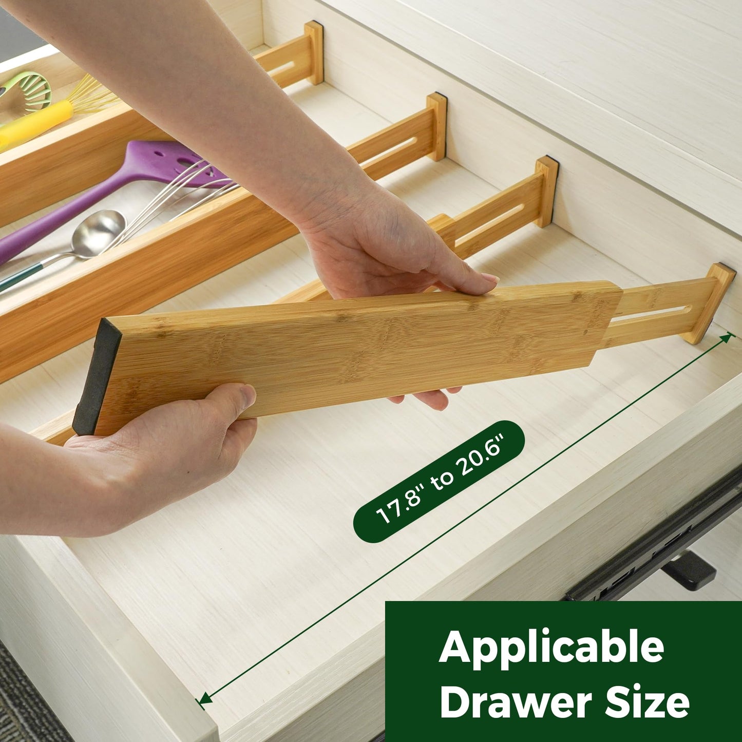 Utoplike 4 pcs Bamboo Kitchen Drawer Dividers Large, Adjustable Drawer Organizers, Spring Loaded, Expandable Organization Works in Kitchen, Dresser, Bathroom, Bedroom, Drawer, Desk