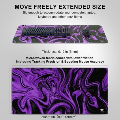NPET N110 Extended Big Mouse Pad Large, XXL Gaming Mouse Pad Desk Pad, 35x17 inch Long Computer Keyboard Mouse Mat Mousepad with 3mm Non-Slip Base and Stitched Edge for Home Office Work, Dark Purple