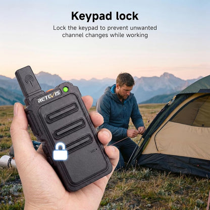 Retevis RT19 Walkie Talkie - Long Range 2 Way Radio with Earpiece & Mic | Compact Mini Design for Outdoor Use (4 Pack)