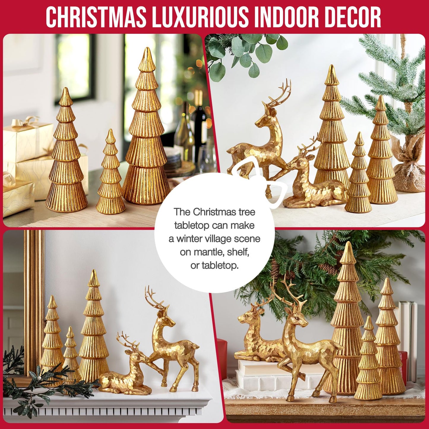 Hommtina Reindeer Christmas Decoration and Mini Trees, Lucky Reindeer Statues for Indoor Home Decor, Tabletop Mantle Cabinet Desktop Office (Rose Gold)
