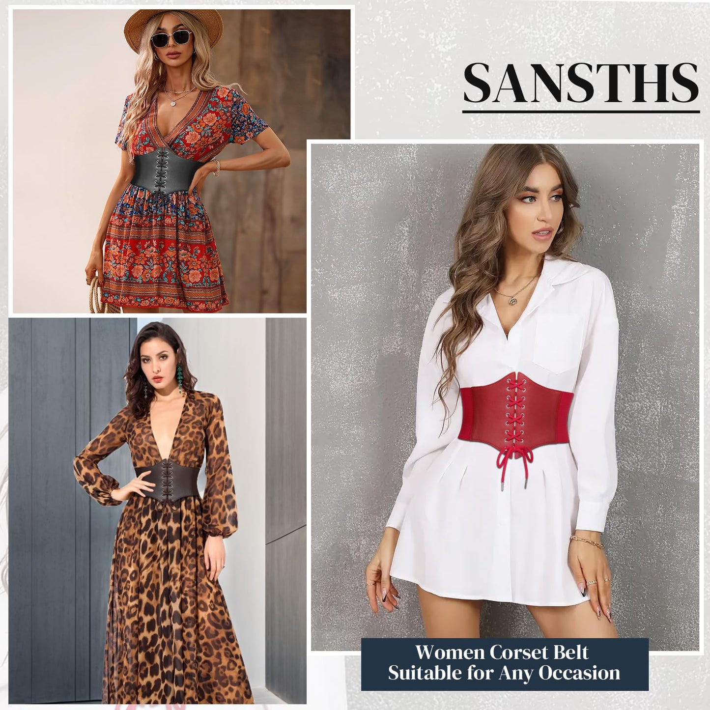 SANSTHS Wide Corset Belt for Women Lace-up Renaissance Corset Hight Waist Elastic Belt for Halloween Costume Parties Coffee M