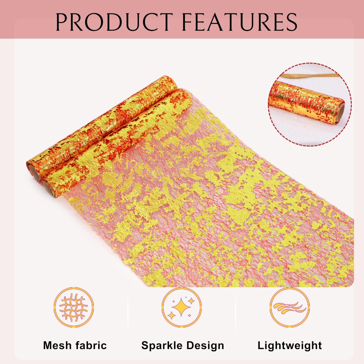 Snowkingdom 2Pcs Gold Table Runner, 11×108 Inch Red and Gold Sequin Glitter Foil Metallic Thin Mesh Table Runner, Sparkle Centerpiece for Wedding Party Birthday Holiday Kitchen Dinner Decoration