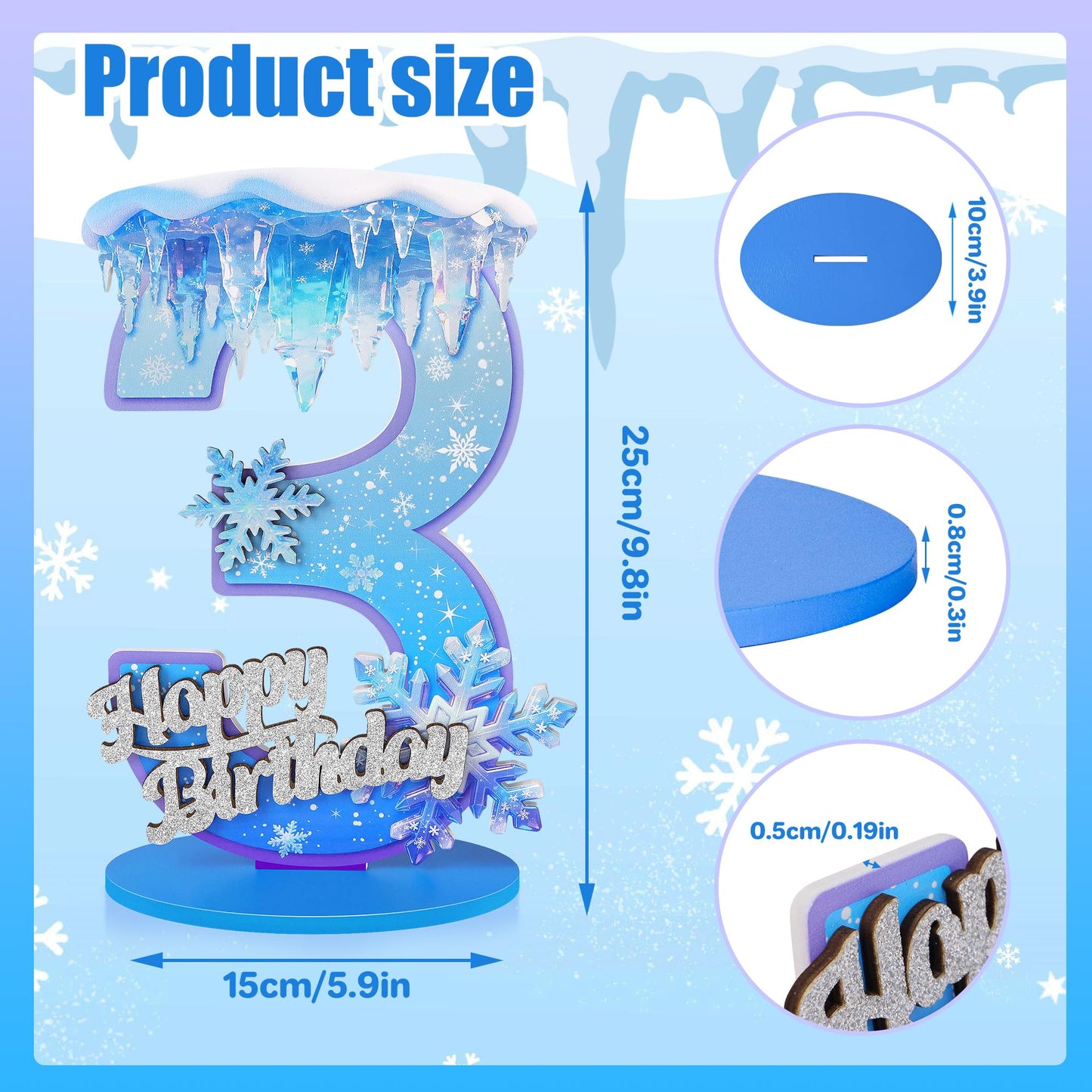 Snowflake Birthday Number Sign Centerpiece Snowflake Theme Party Decorations Winter Wooden Party Centerpieces for Table Decoration Photo Props Snowflake Birthday Decorations