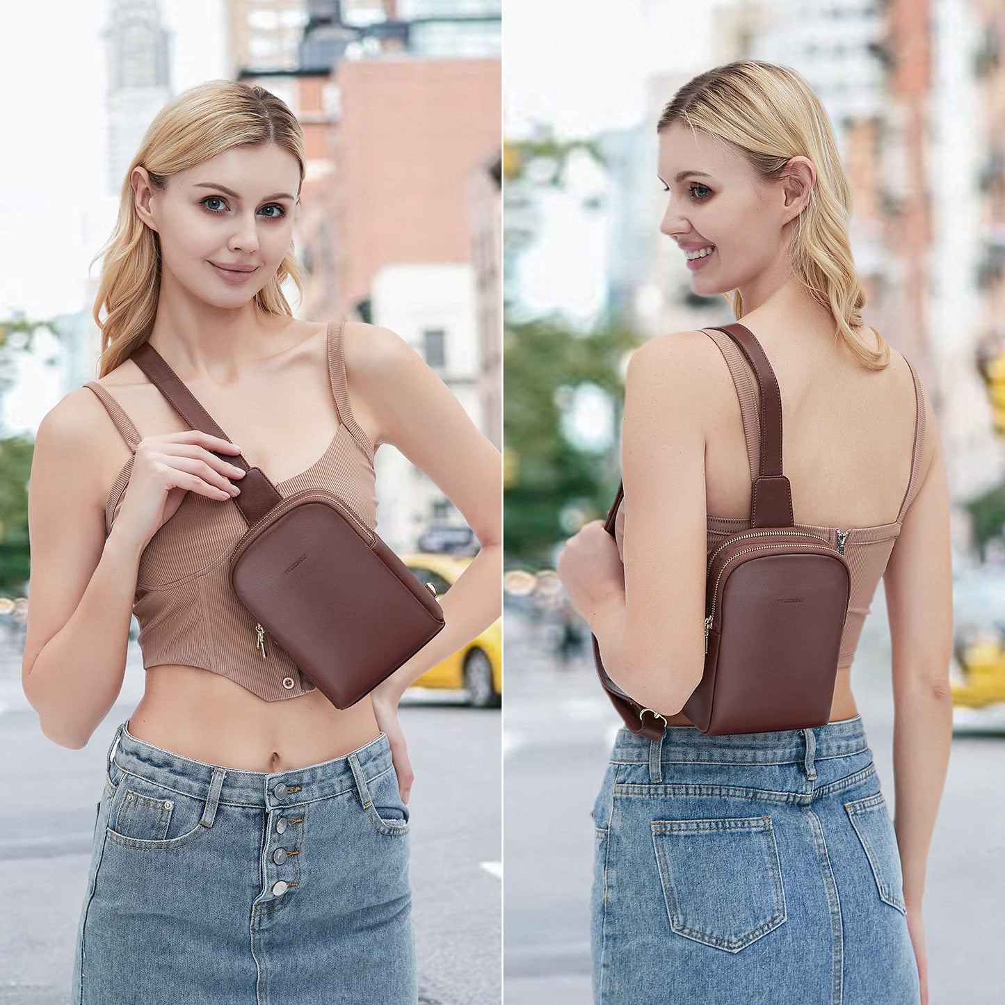 nuoku RFID Blocking Sling Bag for Women, Vegan Leather Anti Theft Crossbody Purse, Lightweight Small Chest Bag for Everyday Travel