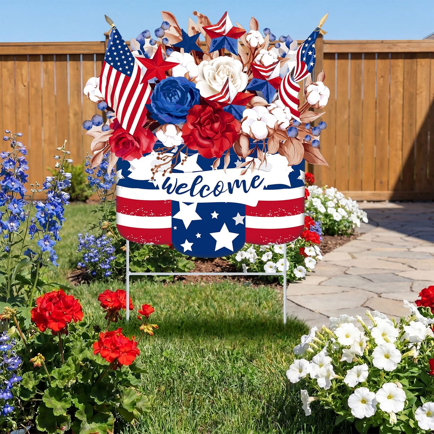 Yookeer 4th of July Decorations Outdoor Metal 250th Anniversary Patriotic Decorative Garden Stakes Red White Blue Star Welcome Yard Sign for Independence Day Outside Porch Patio Lawn Decor