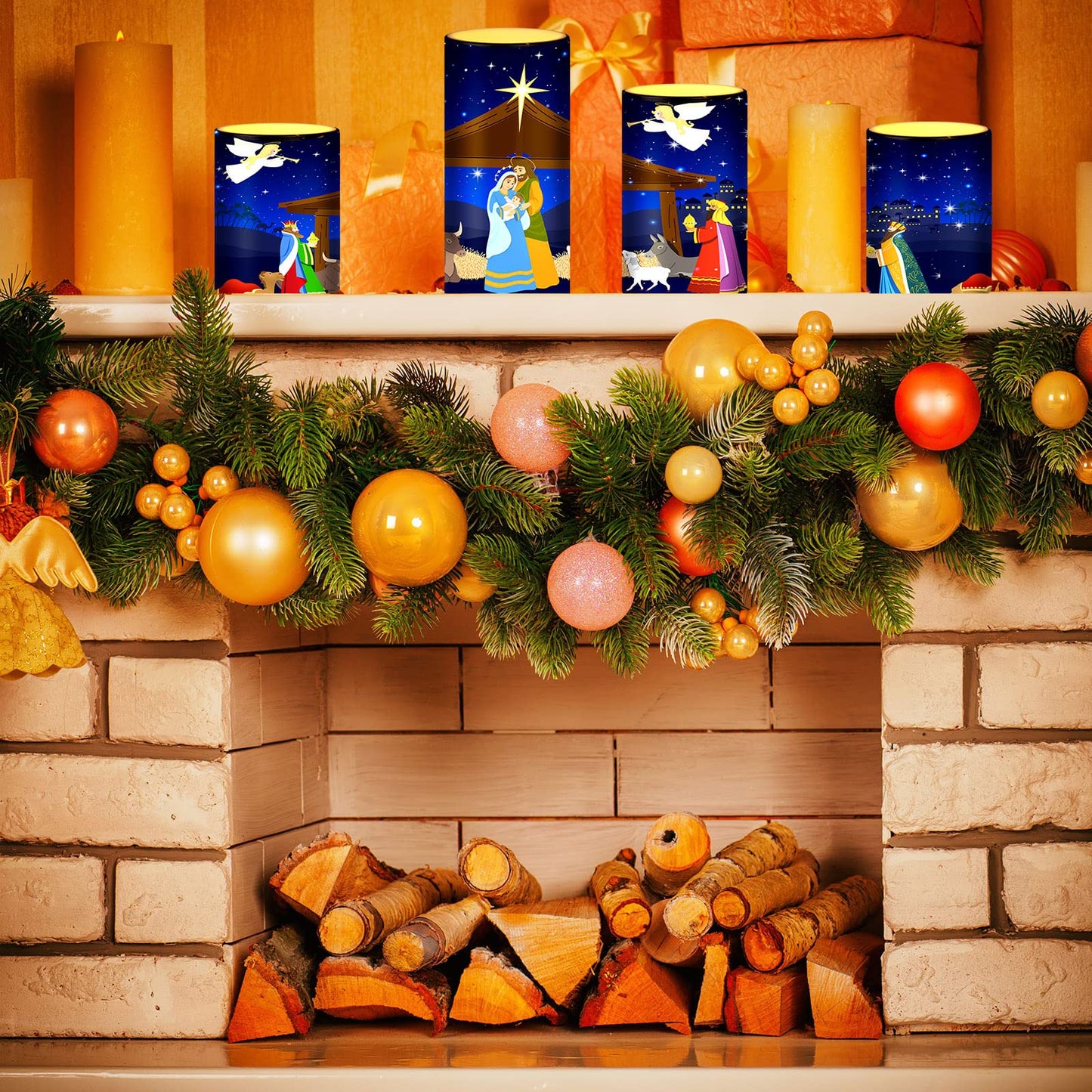 Tiamon Christmas Nativity Scene Candles LED Religious Theme Flameless Candles Battery Operated LED Warm Light Flickering Pillar for Xmas Holiday Table Decorations(Vivid)