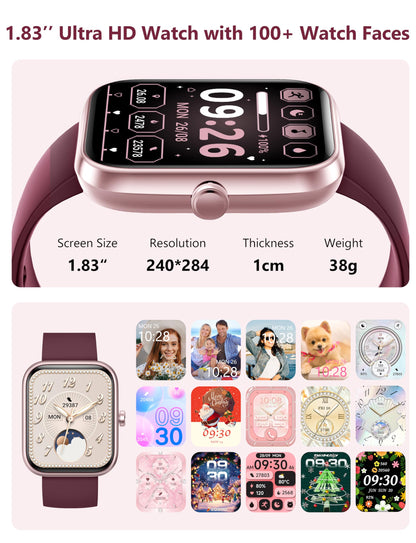 Smart Watch, 44mm Smartwatch Answer Make Calls, Alexa 1.83" Fitness Watch, IP68 Waterproof Fitness Tracker Women Men, Heart Rate/Sleep Monitor, 100+ Sports Pedometer Watch for Android & iOS Phone