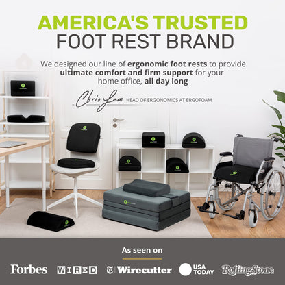 ErgoFoam Foot Rest for Under Desk at Work Adjustable - Chiropractor-Endorsed, High-Density Foam, Velvet (Black)