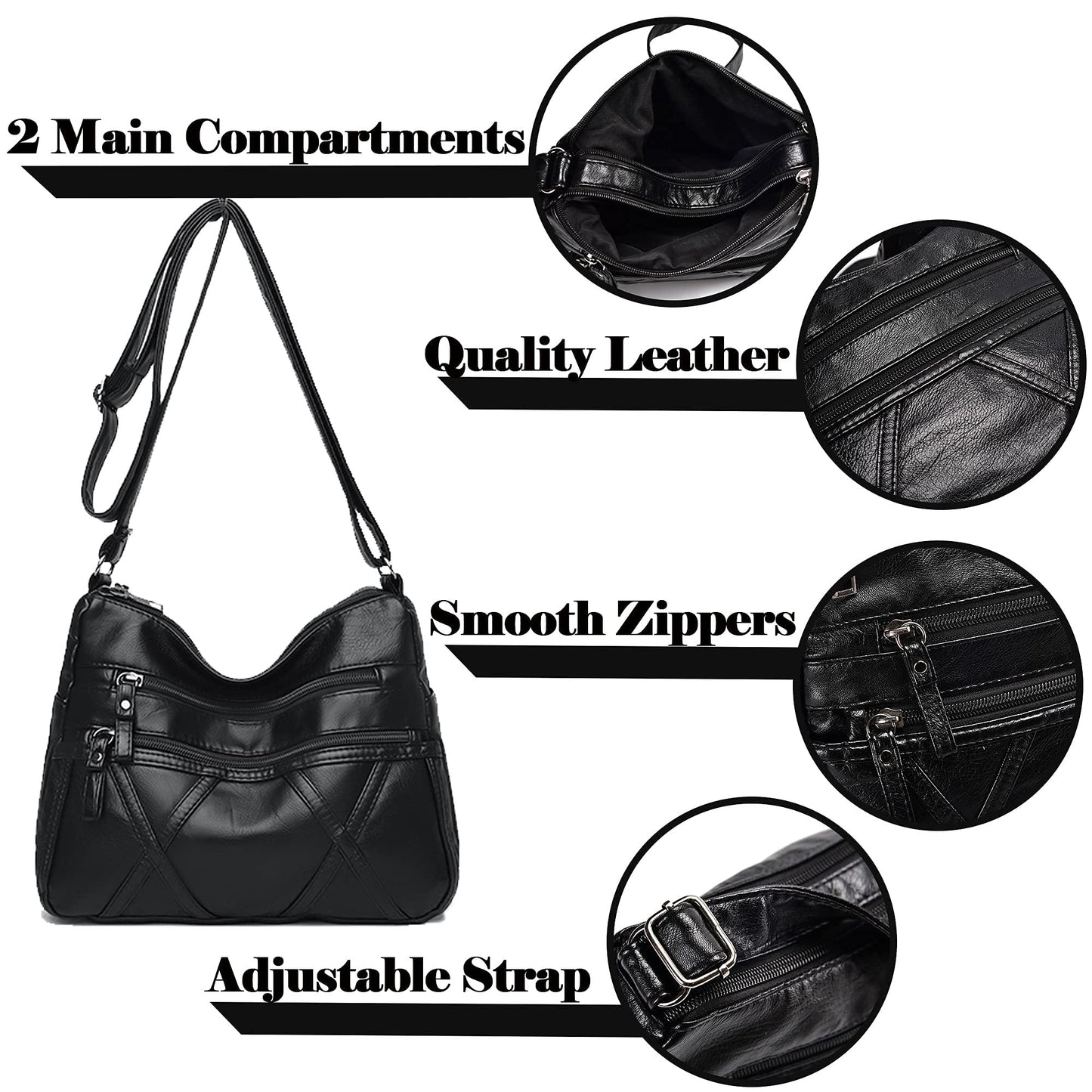 Gladdon Small Crossbody Bags for Women Leather Shoulder Purses Vegan Womens Cross body Bag Lightweight Black