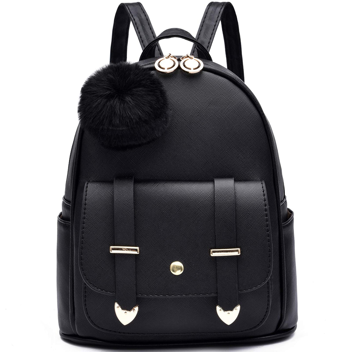 I IHAYNER Girls Fashion Mini Backpack Purse for Women & Teenage Girls - PU Leather Pompom Backpack Shoulder Bag - Black