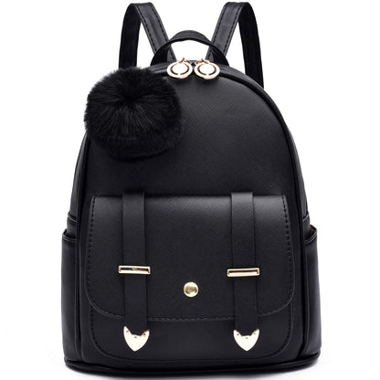 I IHAYNER Girls Fashion Mini Backpack Purse for Women & Teenage Girls - PU Leather Pompom Backpack Shoulder Bag - Black