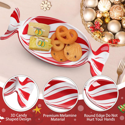 Teenyyou 1 Pcs Christmas Candy Dish Melamine Christmas Serving Tray Fruit Dessert Cookie Plates for Xmas Holiday Party Favor Dishwasher Safe