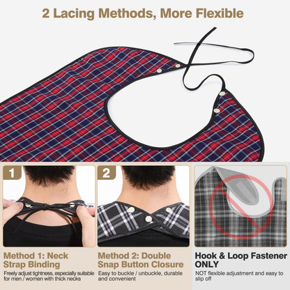 Roylvan Adult Bibs, 3 Pcs Washable Clothing Protector with Crumb Catcher for Eating, Reusable Waterproof Large Feeding Adult Bibs for Men Women Elderly Senior, Black/Red/Blue