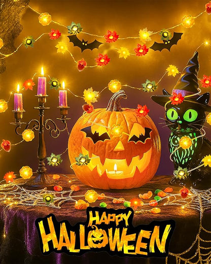 btfarm Fall Decor 16.4FT 50 LED 3D Pumpkin Maple Leaf Acorn Fairy String Lights Battery Operated with Remote Timer, Thanksgiving Decorations Waterproof for Home Autumn Harvest Halloween Party