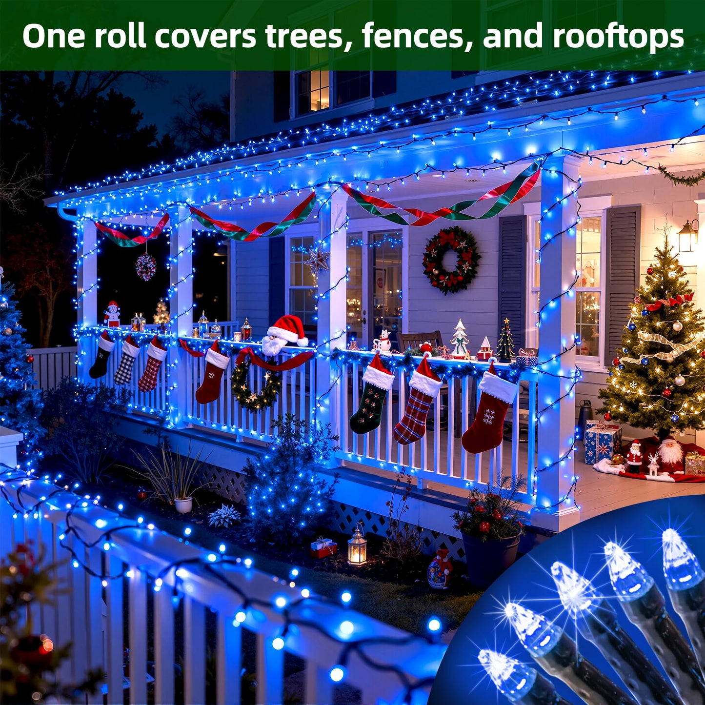 QUHUATU 750 LED 240FT Christmas Lights Outdoor,12 Lighting Modes Christmas String Lights with Timer, Dimmable BlueLED StringLightsWaterproof for Yard Tree Wedding Party Holiday Decor Blue