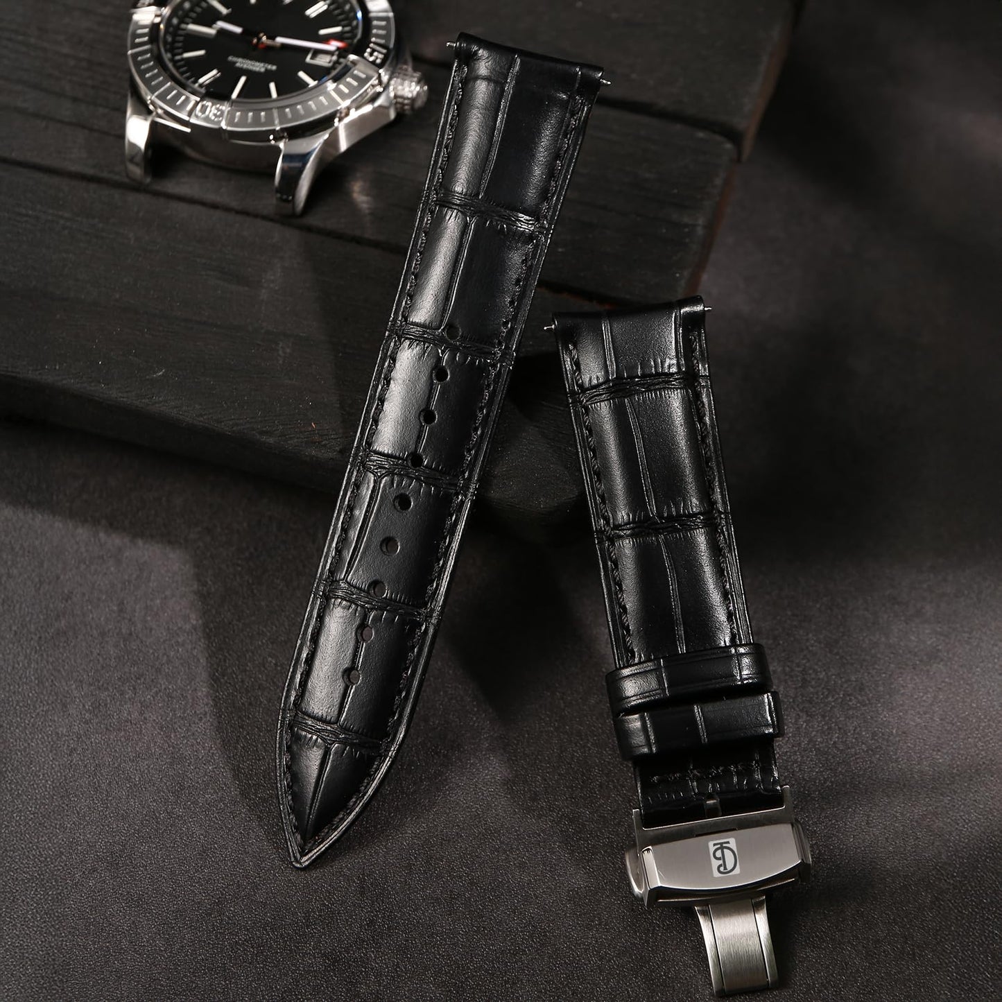 DITOU Watch Straps for Men with Quick Release, Luxury Alligator Grain Embossed Leather Watch bands, Top Grain Genuine Leather Watchband Replacements 19mm, 20mm, 21mm, 22mm