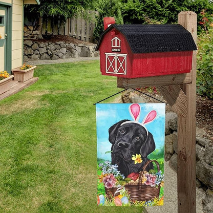 Labrador Dog Lab Black Flower Egg Happy Easter Garden Flag Welcome Party Outdoor Outside Decorations Picks Home House Garden Yard Decor 12x18 Inch