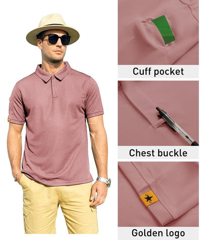 ZITY Mens Polo Shirt Short Sleeve Sports Tactical T-Shirt Athletic Golf Polos Daily Casual Stylish Collared Shirts for Men Ash Pin Large