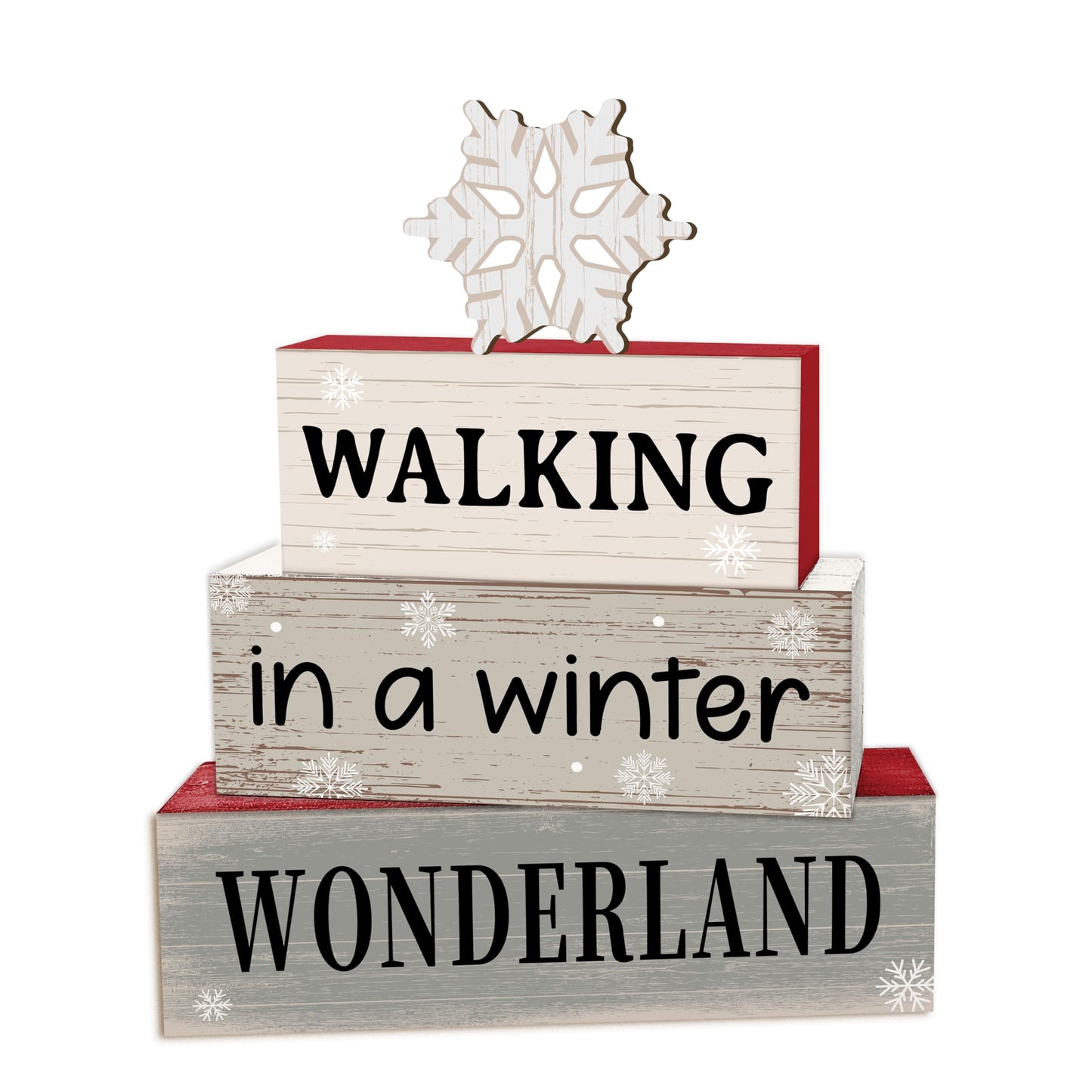 4 Pcs Snowflake Christmas Decor, Snowflakes Table Decorations, Christmas Tiered Tray Desk Decor Gifts, Winter Wonderland Wooden Xmas Stack Block Signs Table Centerpiece for Farmhouse Office -B13