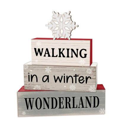 4 Pcs Snowflake Christmas Decor, Snowflakes Table Decorations, Christmas Tiered Tray Desk Decor Gifts, Winter Wonderland Wooden Xmas Stack Block Signs Table Centerpiece for Farmhouse Office -B13