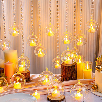 Booson 100 Pcs Hanging Candle Holder Glass Globes Orbs with Crystal Acrylic Gems Bead Garland Tea Lights Candles Holder for Wedding Party Tree Decor