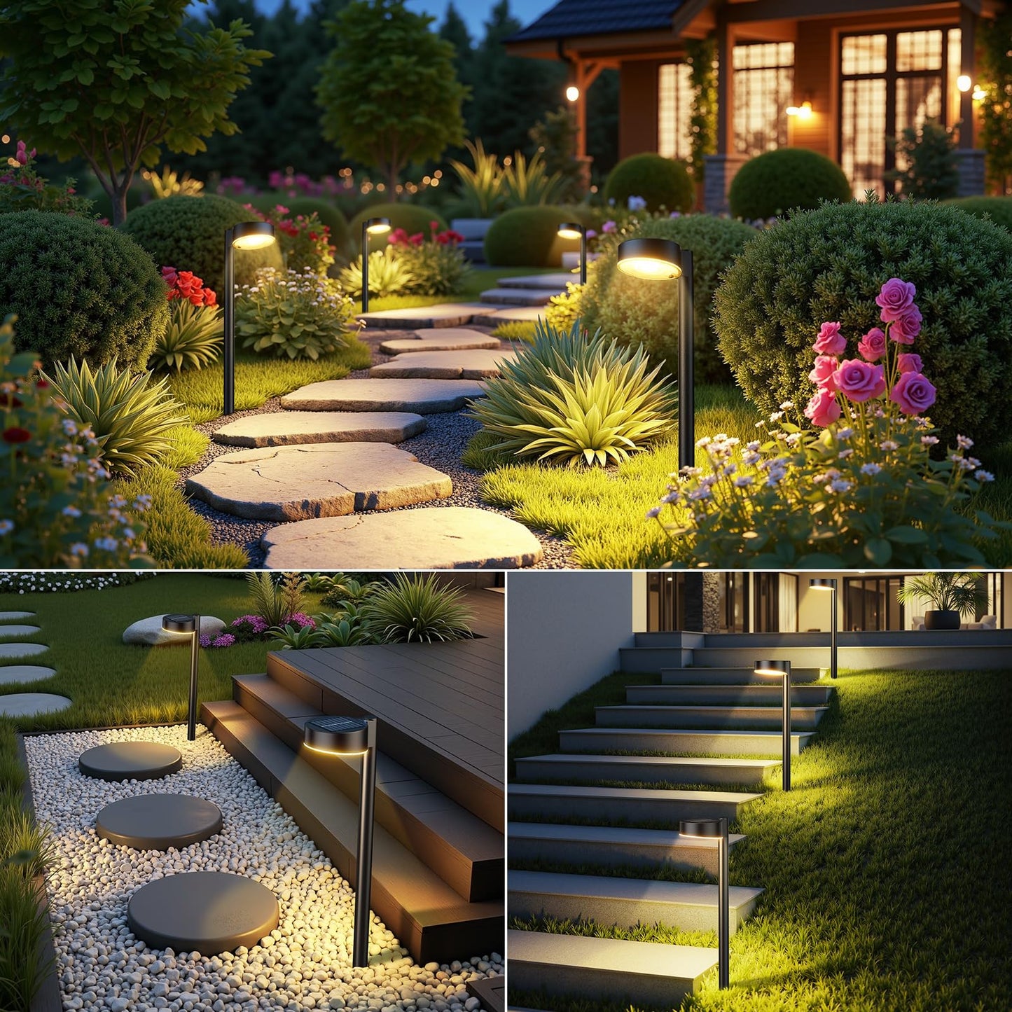 Ahaorigin 8 Pack Solar Pathway Lights Outdoor, 12 Brighter LEDs Solar Lights Outdoor Waterproof, Up to 12 Hrs Modern Path Light for Yard Garden Walkway Driveway Lawn, Warm White