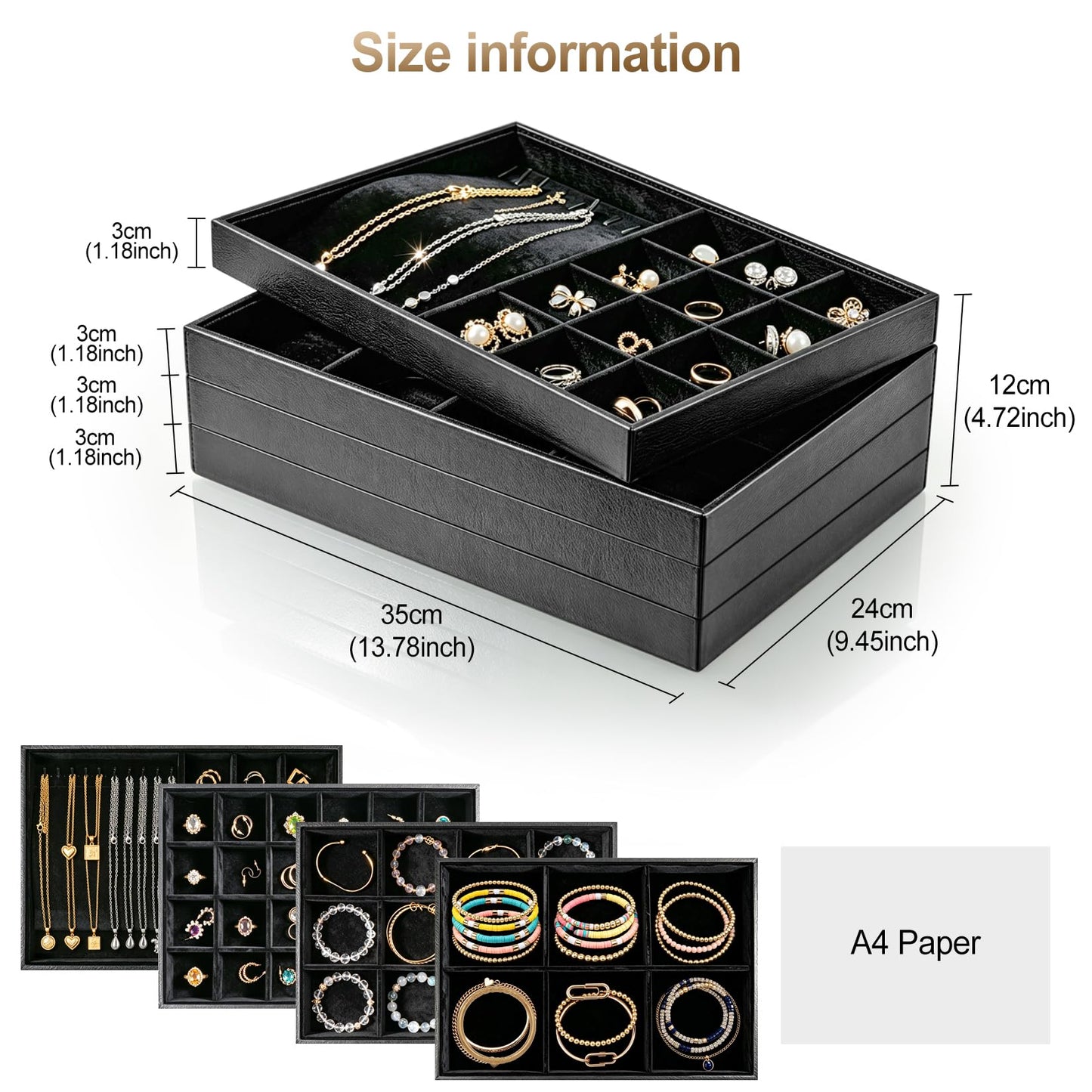 Big Vanity Organizers & Jewelry Boxes,13.78*9.45*1.18in Rose-Pattern Leather Jewelry Organizer with Velvet Lining