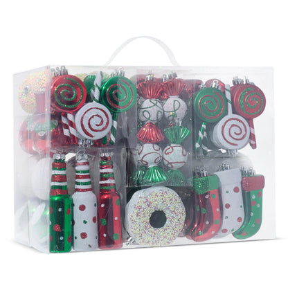 R N' D Toys Candycane Ornament Set – Christmas Candy Cane Shatterproof Balls and Hanging Ornaments for Indoor & Outdoor Christmas Xmas Tree, Holiday Party, Home Décor -82 Piece Set (Red Green & White)