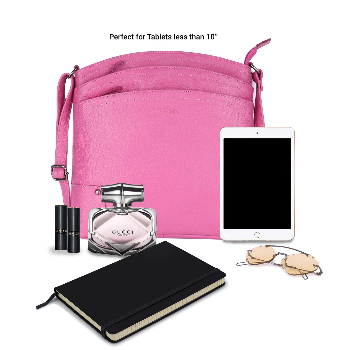 LEDERBUCK Terry Large Soft Real Leather Womens Crossbody Handbags and Purses-Triple Zip Premium Sling Crossover Shoulder Bag (Fuscia Pink)
