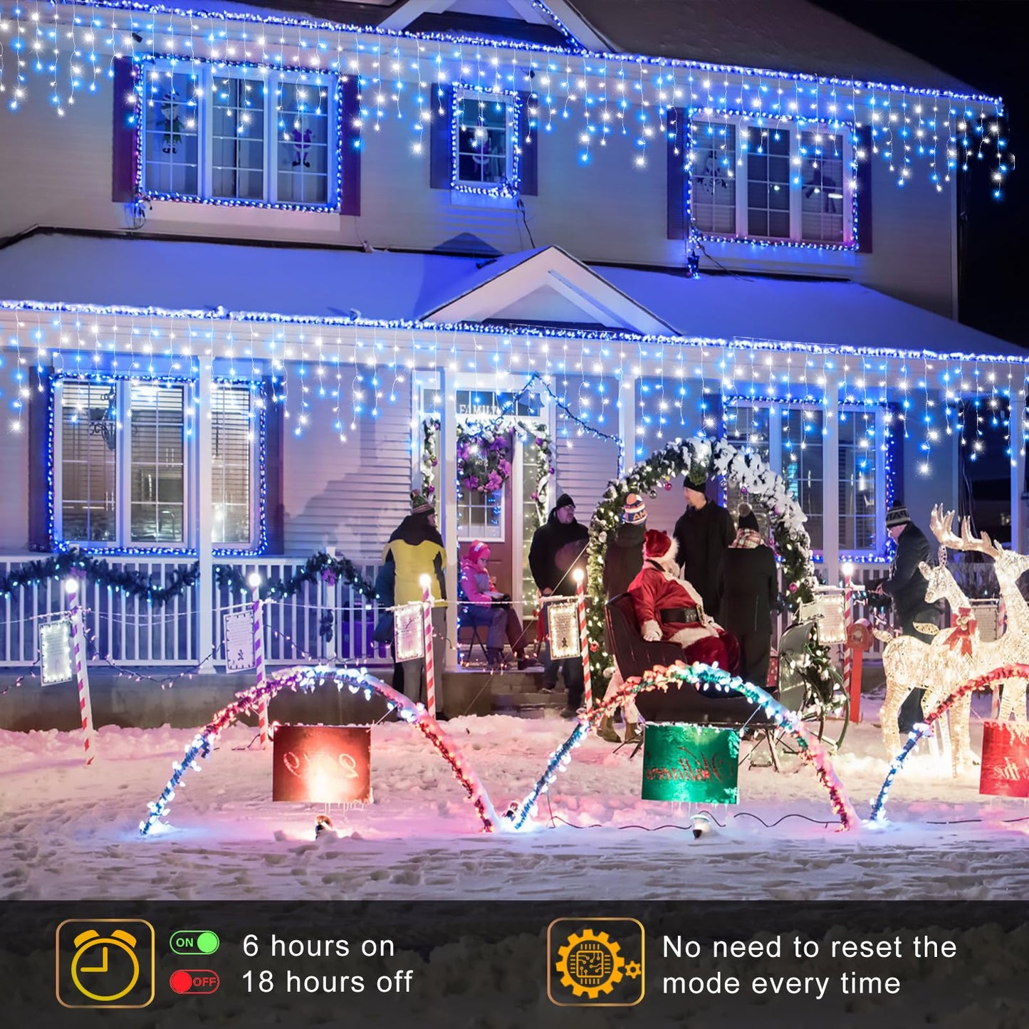 Icicle Lights for Outside - 33FT 400 LED Icicle Christmas Lights Outdoor with 75 Drops 8 Modes Timers, Waterproof Connectable Hanging Lights for Indoor Roof Yard Xmas Decorations, Blue and White