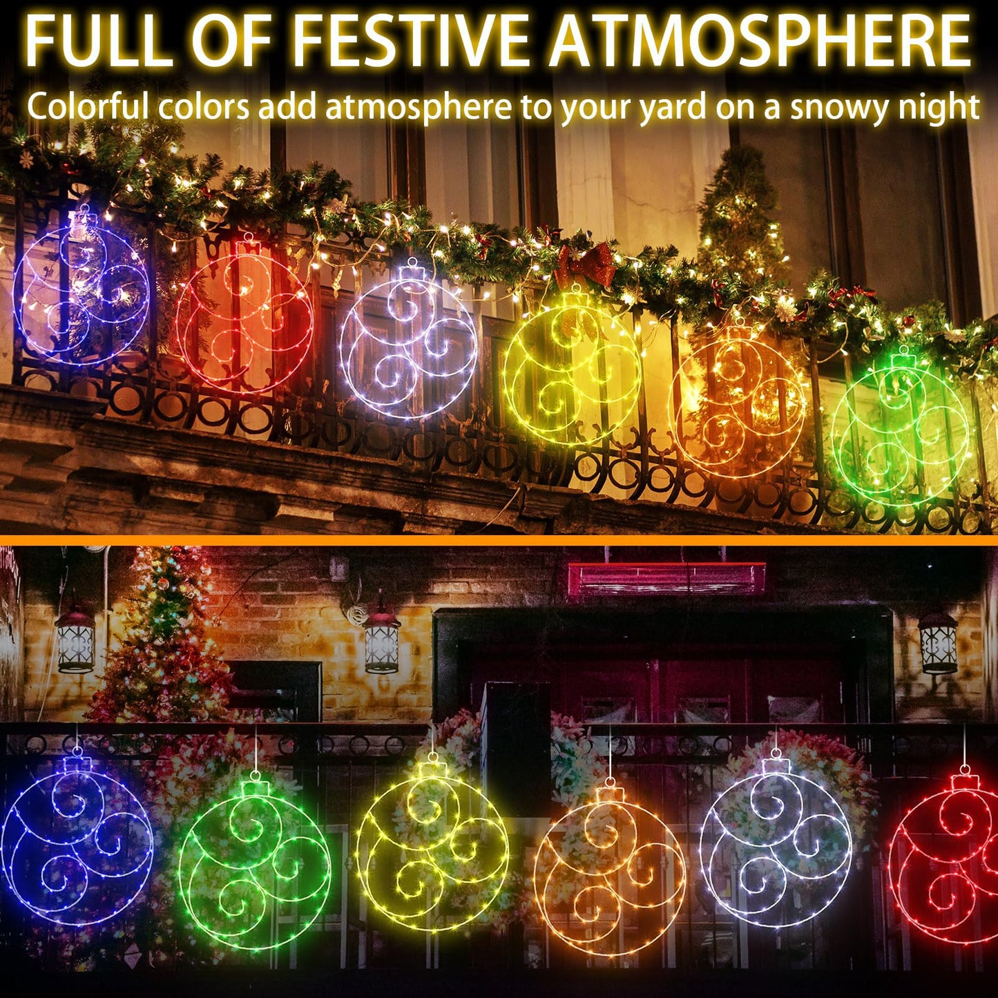 6 Pcs 12 Inch Solar Christmas Outdoor Light Decoration Christmas Hanging Ball LED Waterproof 60 Light with 8 Flicker Modes for Garden Tree Holiday Party Fireplace Decor