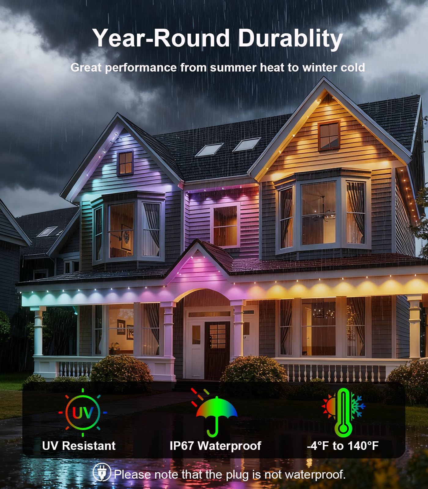200FT Permanent Outdoor Lights for House, Smart RGB LED Outside Eaves Lights House Decor with APP Remote Control, IP67 Waterproof Outdoor Lighting for Holiday, Roof, Party, Daily, Halloween, Christmas
