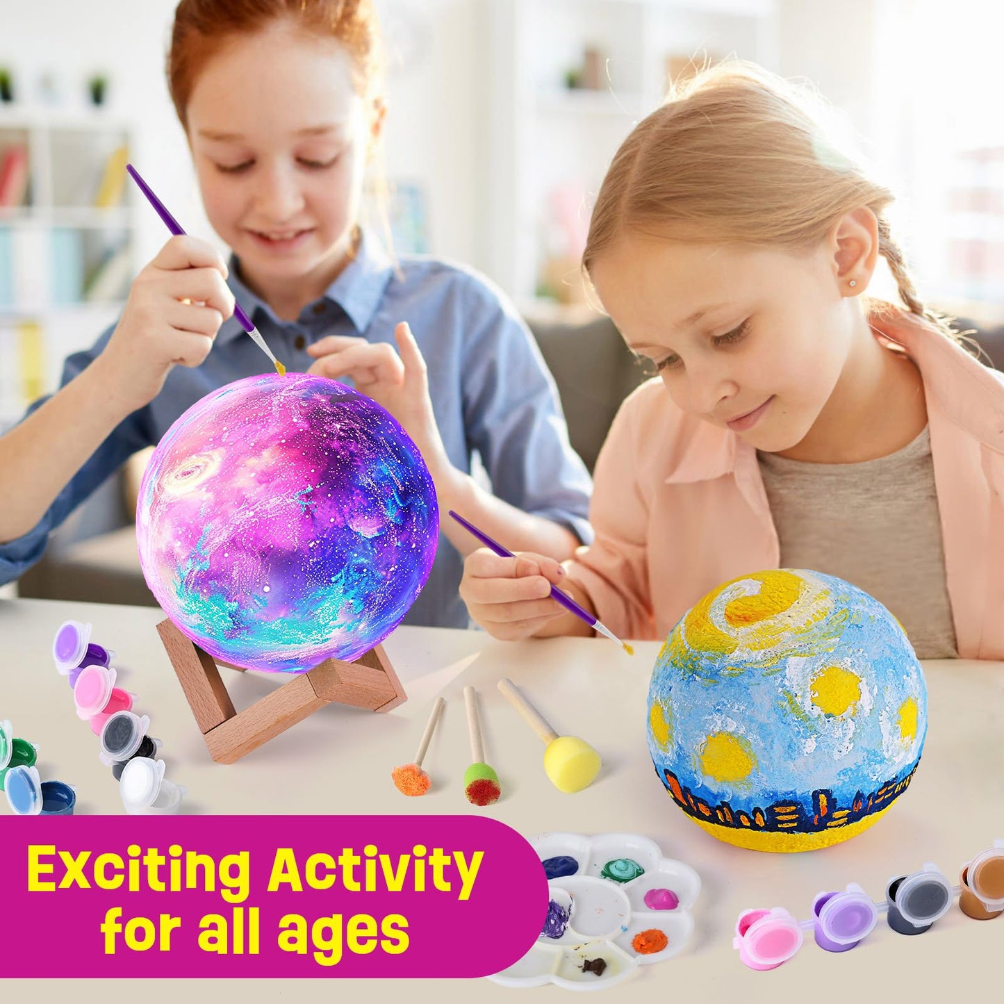 Paint Your Own Moon Lamp Kit, Cool Gifts DIY 3D Moon Night Light, Arts and Crafts for Kids Ages 8-12, Space Art Supplies Craft Kits, Girls Boys Birthday Easter Gifts for Kids Ages 3 4 5 6 7 8-12+