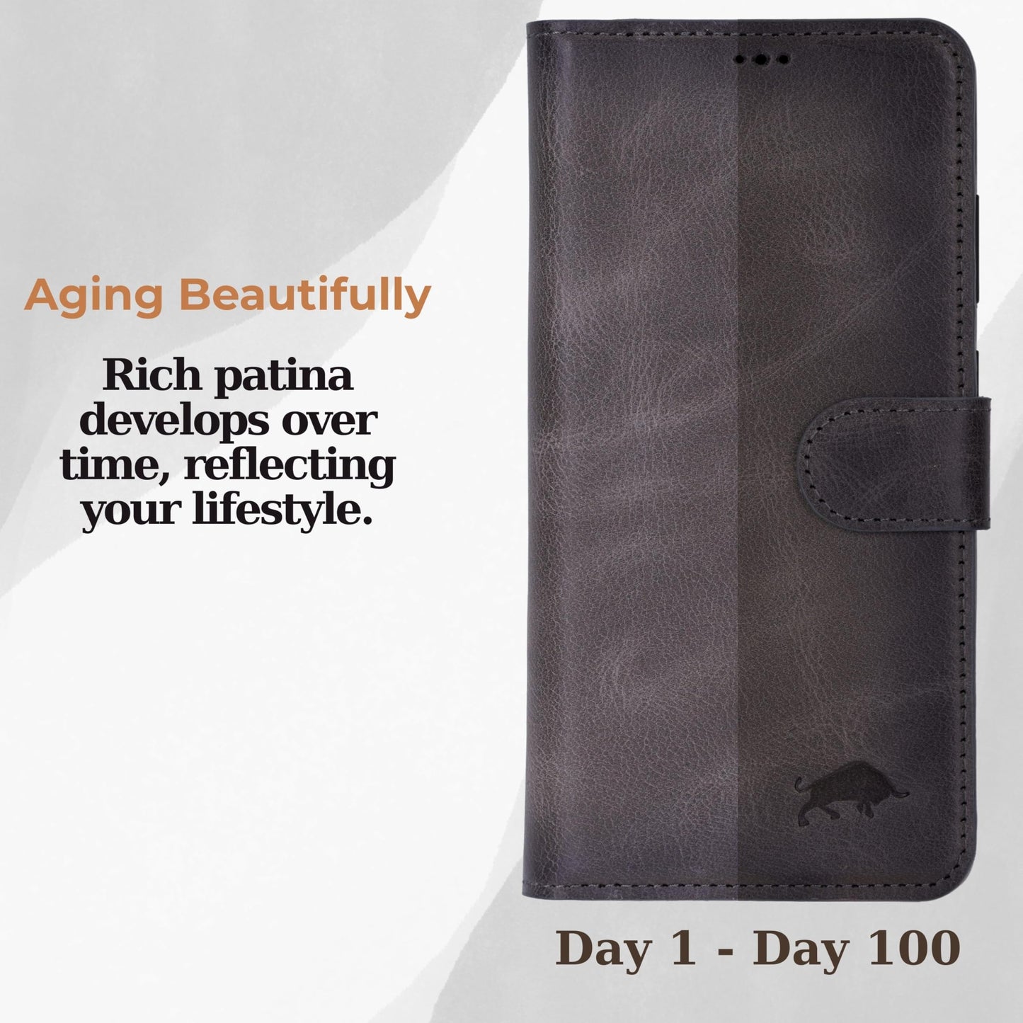 VENOULT Wallet Case for Samsung Galaxy S24 Ultra with 4 Card Slots, Full Grain Genuine Turkish Leather, Business Style, Magnetic Detachable Folio, Wireles Charge, RFID, Handmade (Sandy Gray)