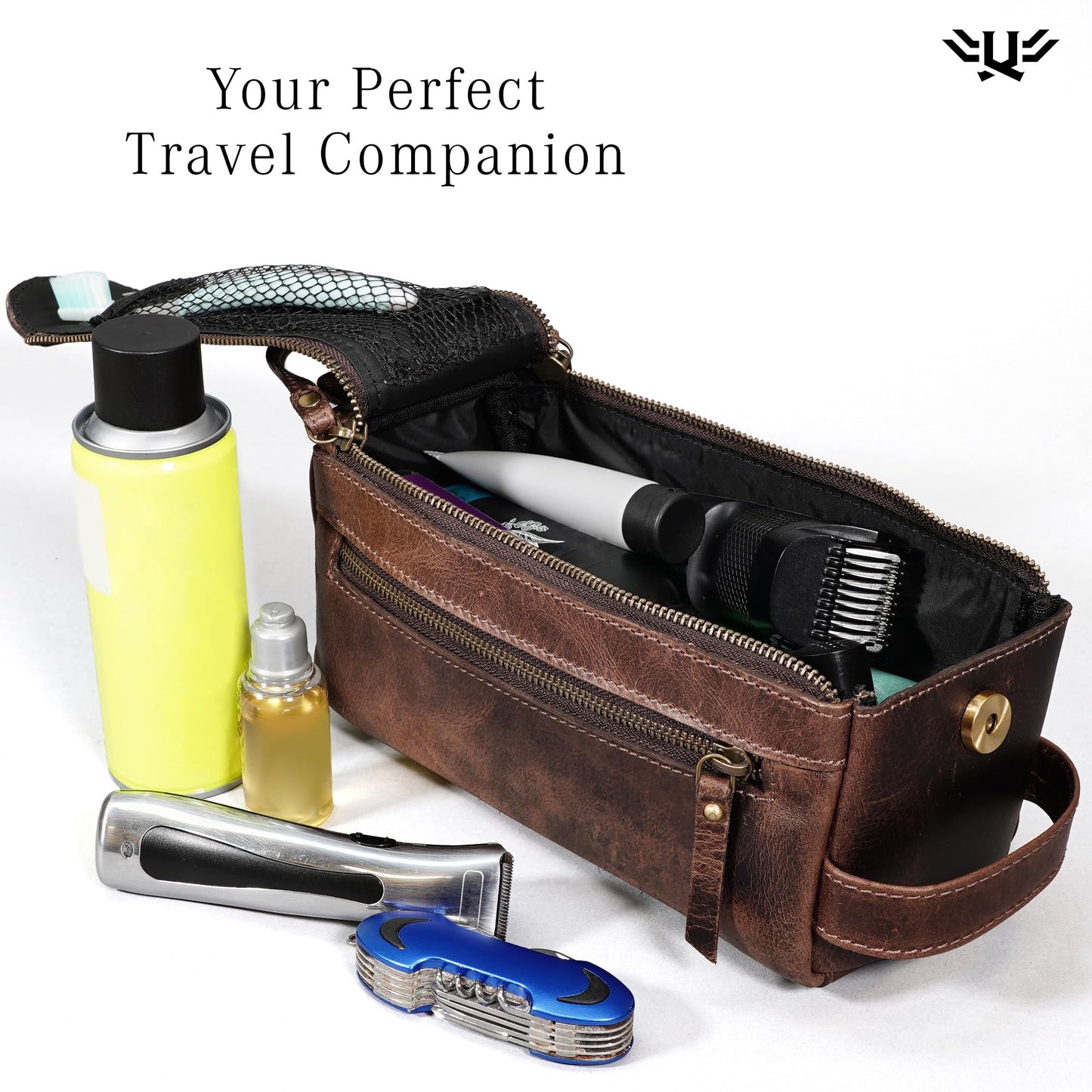 LushLuxeoria Premium Handmade Leather Toiletry Bags for Men and Women, Genuine Leather Dopp Kit and Shaving Bag for Men, Travel Cosmetic Bag for Women's and Men's, Zipper Pocket, Chocolate